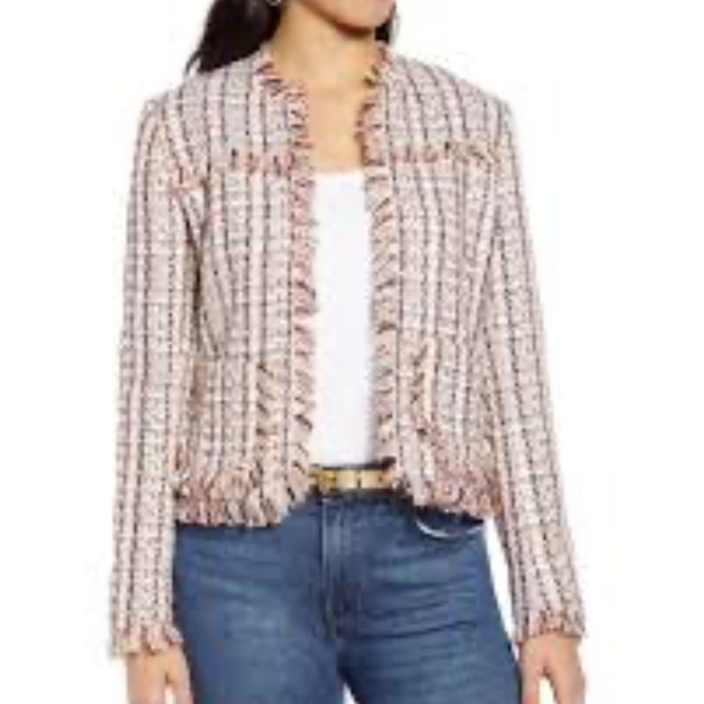 Halogen | Tweed Fringe Blazer in Ivory Multicolor | Sz SP